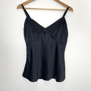Liz Claiborne Y2K Silk Beaded Babydoll Cami Top Womens Large Black